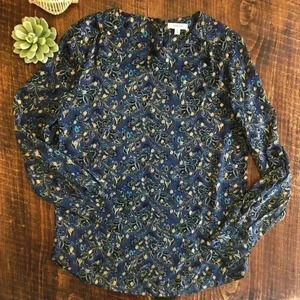 GILLI | Blue Floral Blouse with Glittery Gold Dots